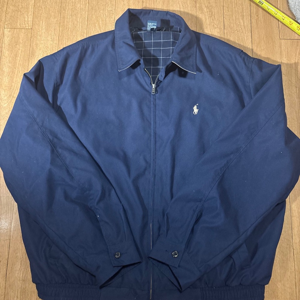 Polo Ralph Lauren Mens XL Navy Blue Harrington Jacket Windbreaker Full Zip Pony